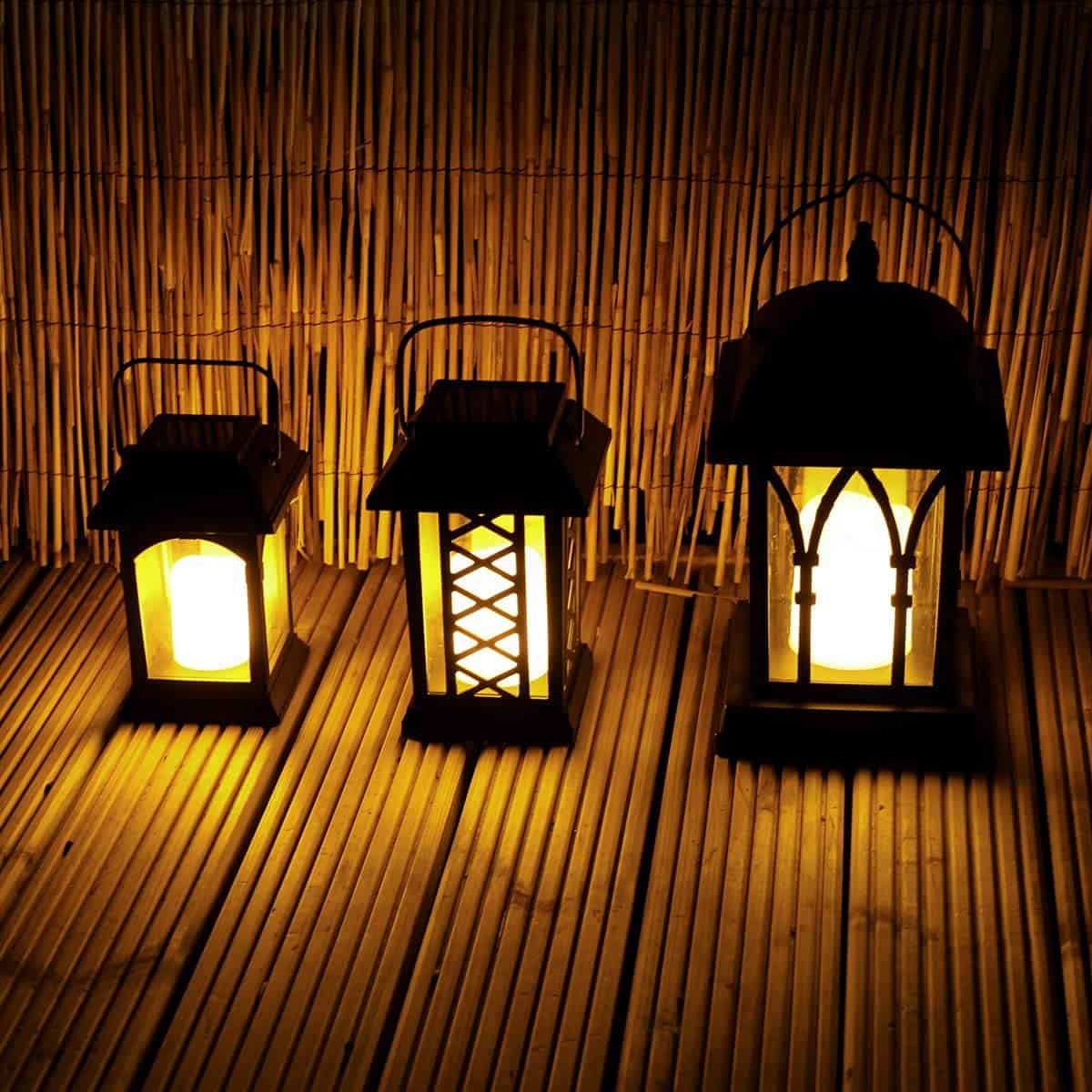 Lanterne Med Solceller Mat Sort Have Dekorativ Med Led Lys