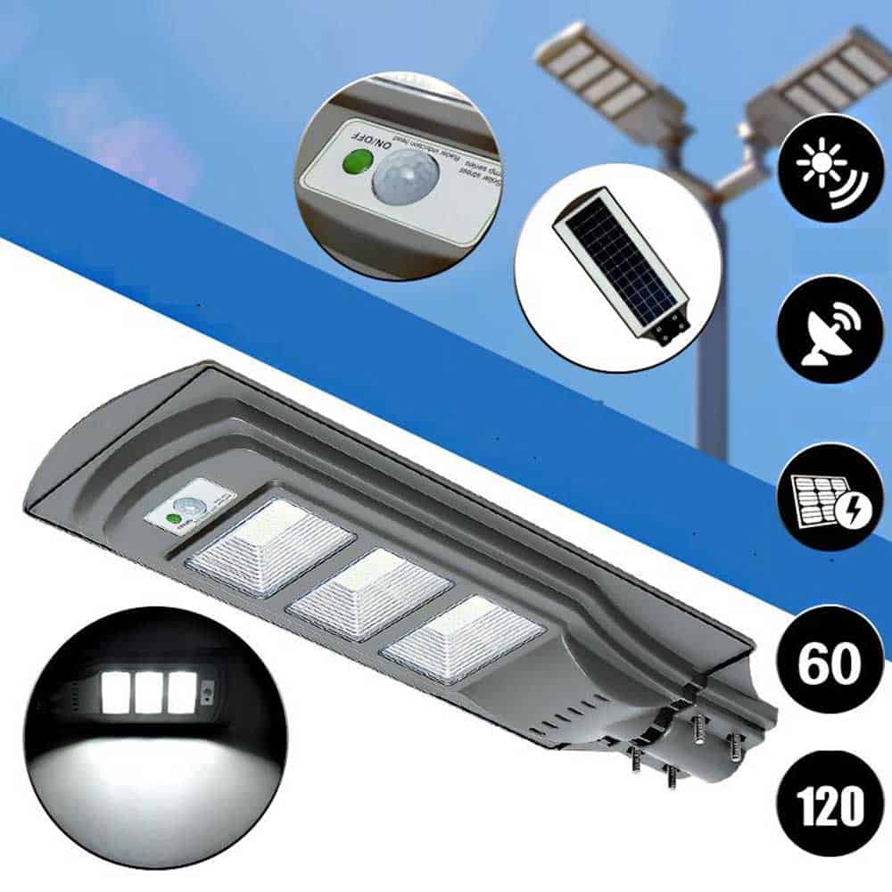 Solcelle Gadelamper Tredobbelt Grå Led Blok 20/40/60 Watt