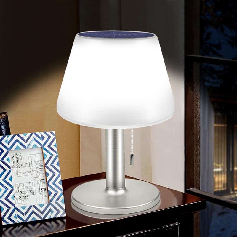 Solcellelampe Bord "Design I Hvidt Og Rustfrit Stål"