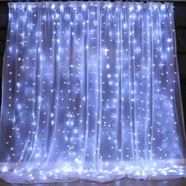 Solcelle Lyskæde Hvid Led Gardin 300