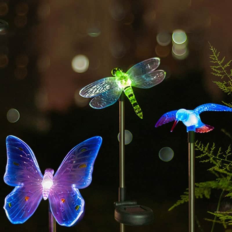 Solcelle Dyr "Sommerfugl, Guldsmed, Kolibri Trio"