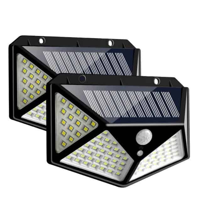 Solcelle Væglampe Dobbelt Sort 100 Led (2 Stk)